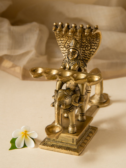 Brass Naag Kanya Sitting On An Elephant Aarti set of 6 Diyas