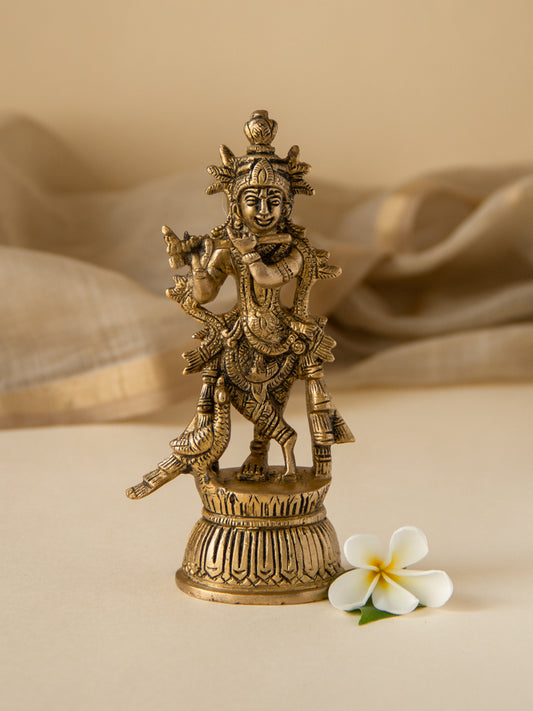 Krishna Brass Idol playing the flute