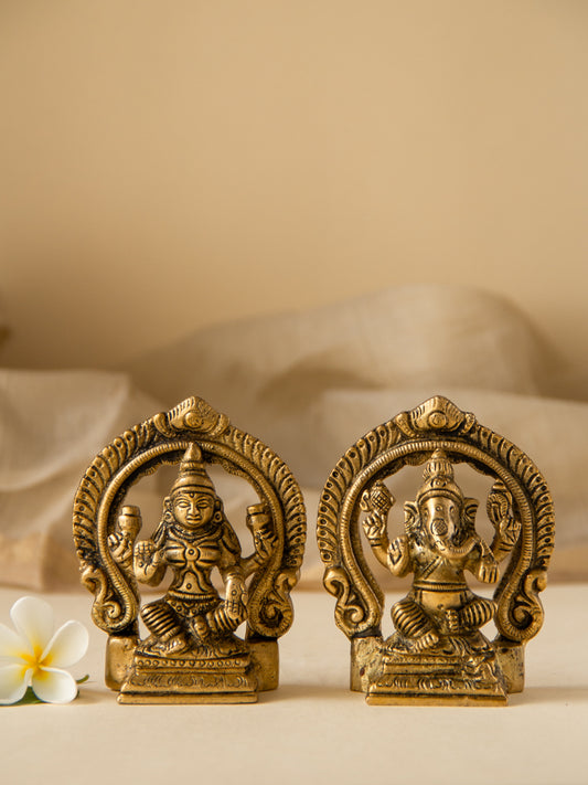Laxmi Ganesh Brass Idols Sitting With a Ring