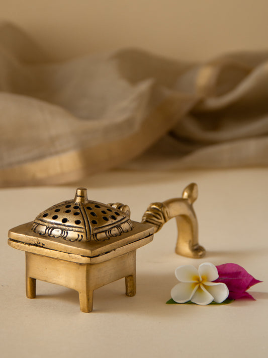 Brass Dhoop Dane & Incense Holder with Handle