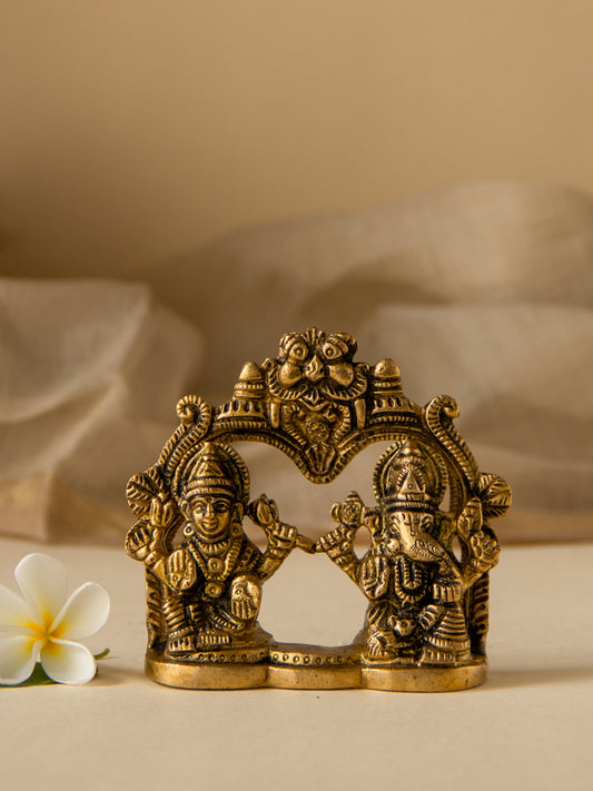 Brass Ganesh Laxmi Sitting With Ring Mandir