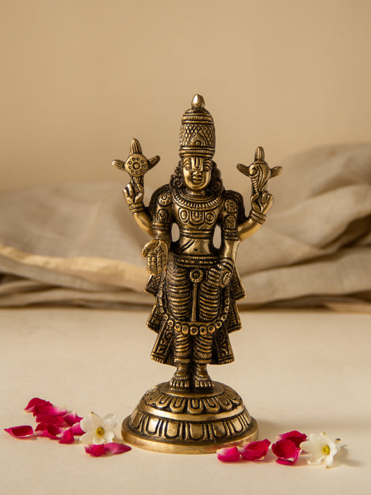 Brass Lord Tirupati Balaji Standing With Chakra & Conch