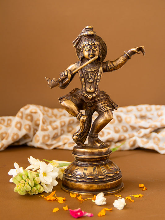 Dancing Lord Krishna  Brass Idol Playing the flute