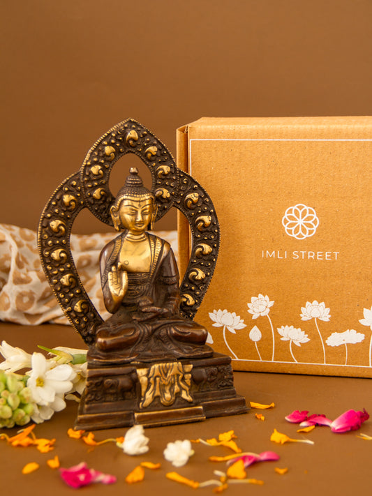 Bhimisparsha Buddha Brass Idol Seated on Throne