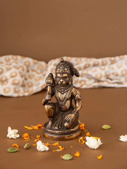 Seated Hanuman Brass Idol
