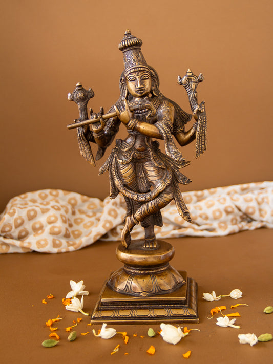 Bhagawan Vishnu as Tribhanga Krishna Brass Idol
