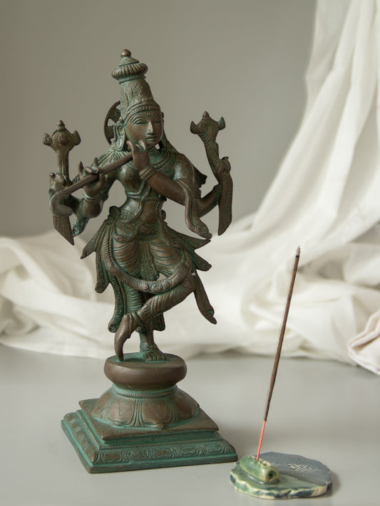 Bhagawan Vishnu as Tribhanga Krishna Brass Idol