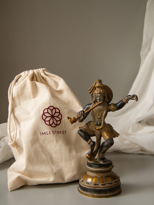 Dancing Lord Krishna  Brass Idol Playing the flute