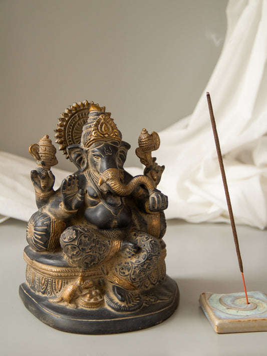 Blessing Ganesha with Mushak Brass Idol