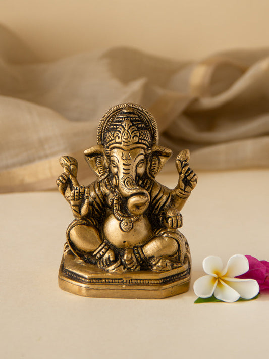 Ganesha Brass Idol Sitting Square Base
