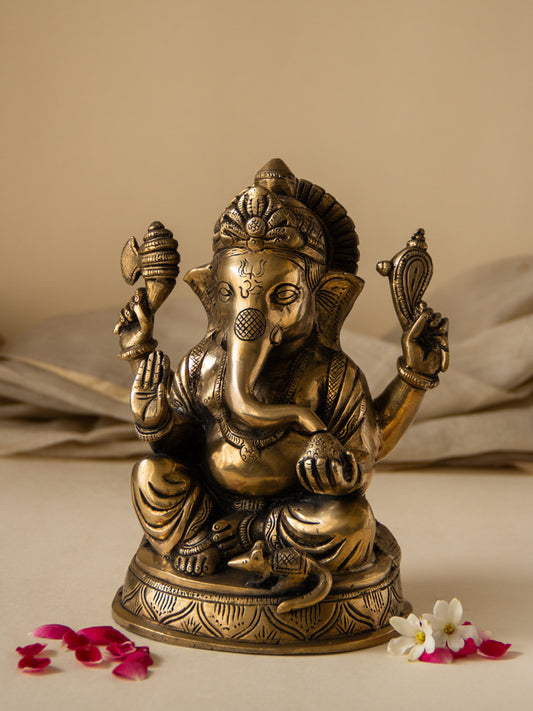 Blessing Ganesha Brass Idol