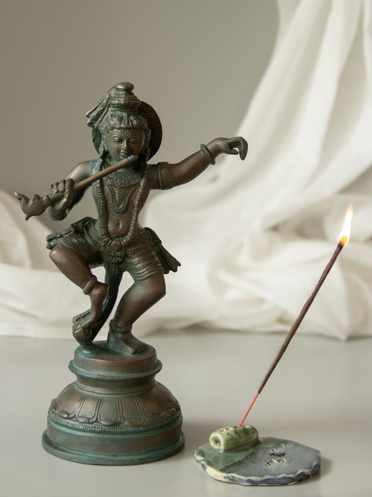 Dancing Lord Krishna Brass Idol Playing the flute