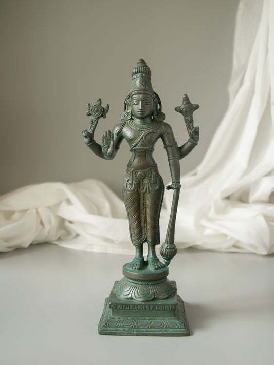 Lord Vishnu Brass Idol Standing on Pedestal