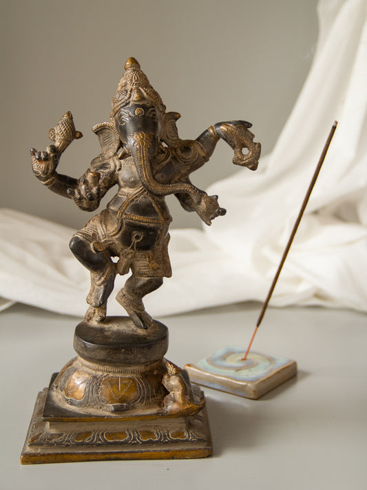 Dancing Chaturbhuja Ganesha Brass Idol