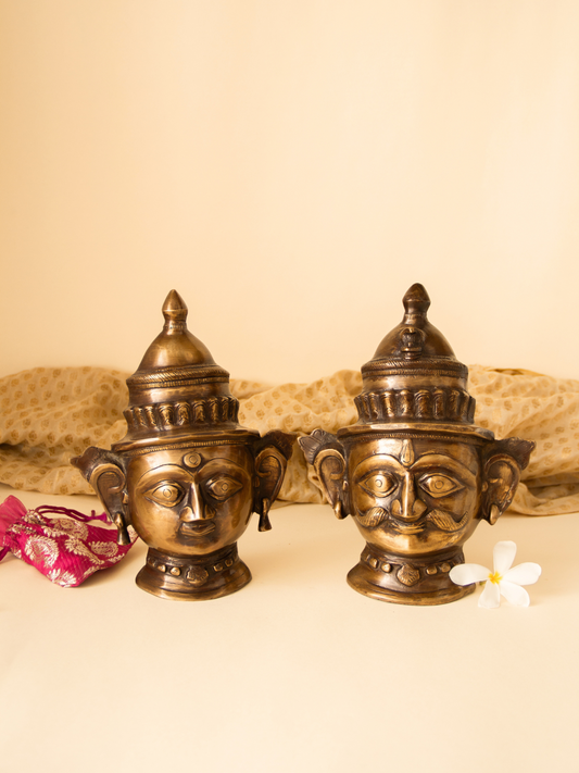 Goddess Shiva And Gauri Mukhlingam Brass Mask - Set Of 2